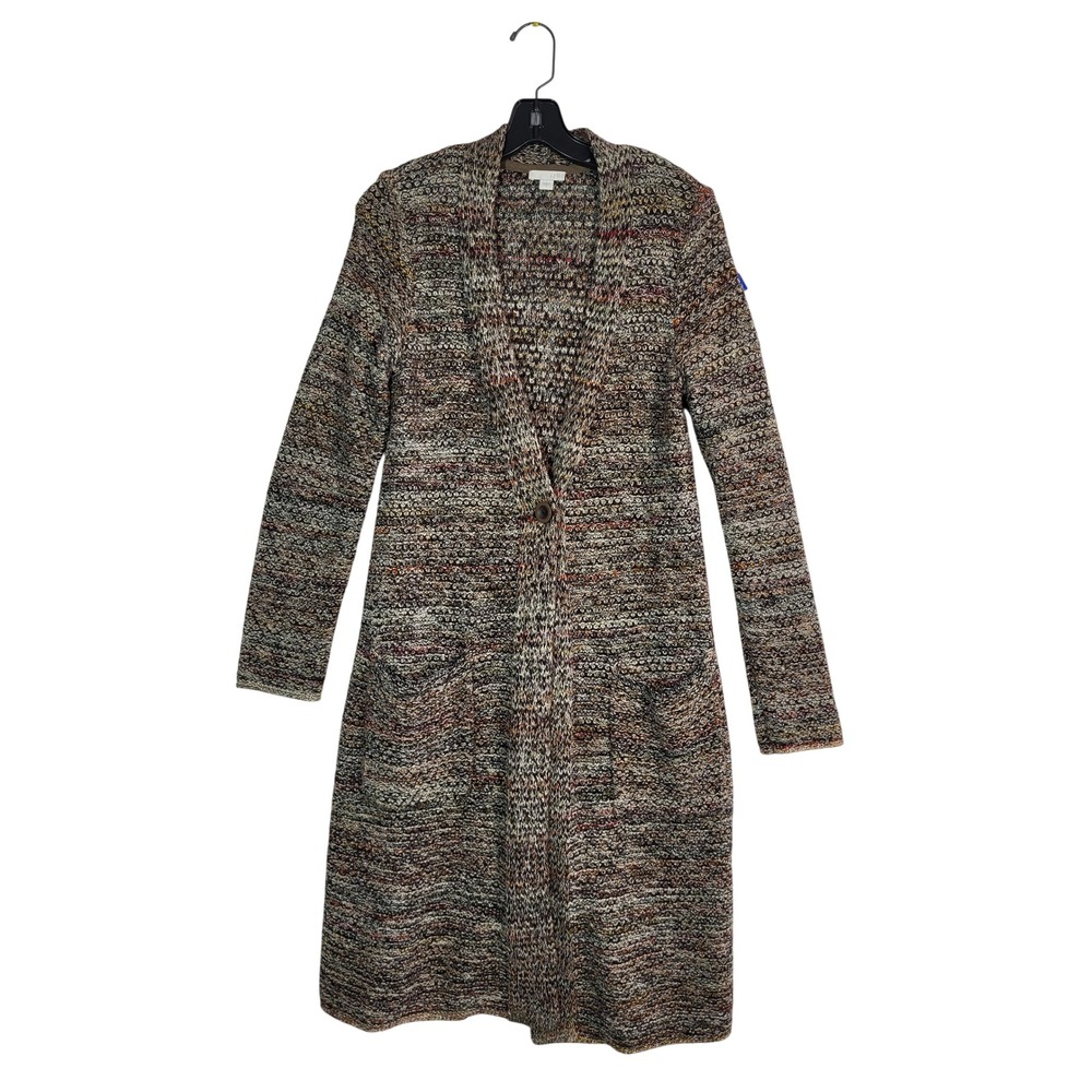 J. Jill Cardigan Sweater Women S Brown Multi Marled Knit Longline Duster Pockets